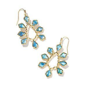 KENDRA SCOTT Camry Gold Open Frame Earrings in Dark Blue Mother of Pearl NWOT